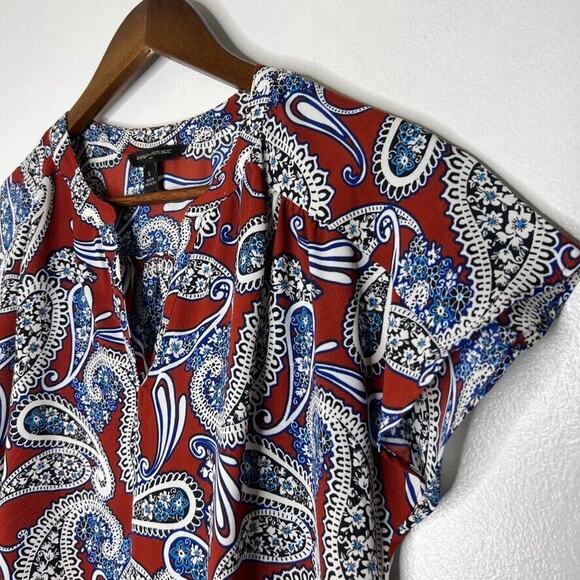 Banana Republic Deep Orange Paisley Print Cap Sleeve Blouse Size S Women's - Picture 2 of 9